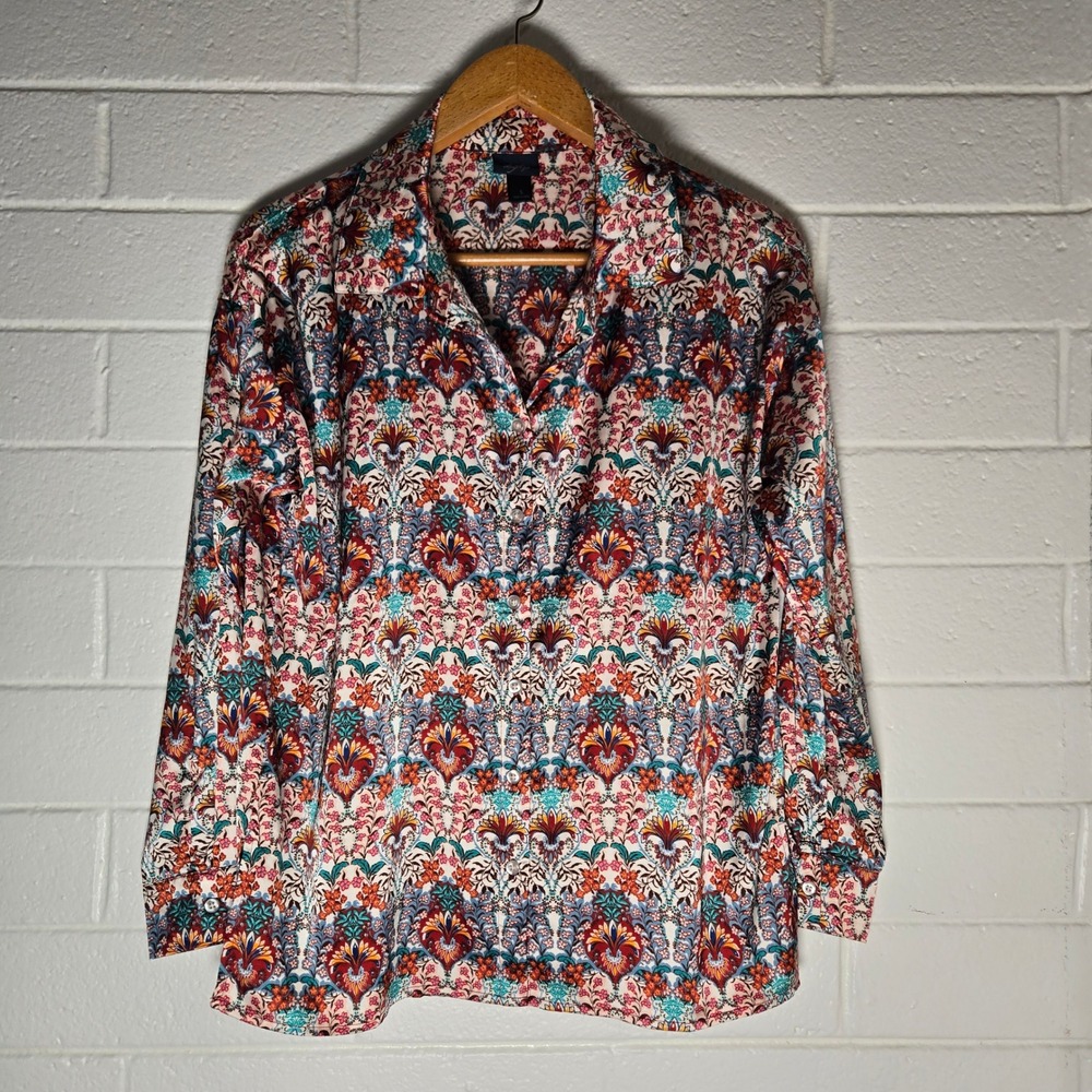 Daytrip Button Up Blouse Small Oversized Satin Paisley Floral 70s Style Office